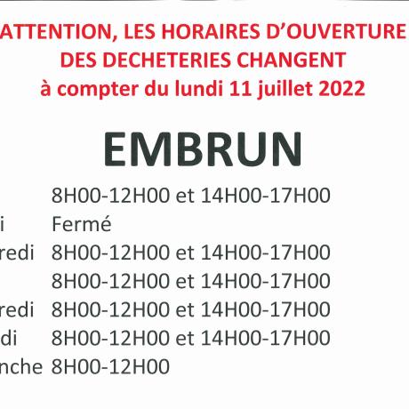 2022 07-EMBRUN Déchèterie nouveaux horaires_