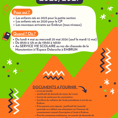 Inscriptions scolaires 2026-2027