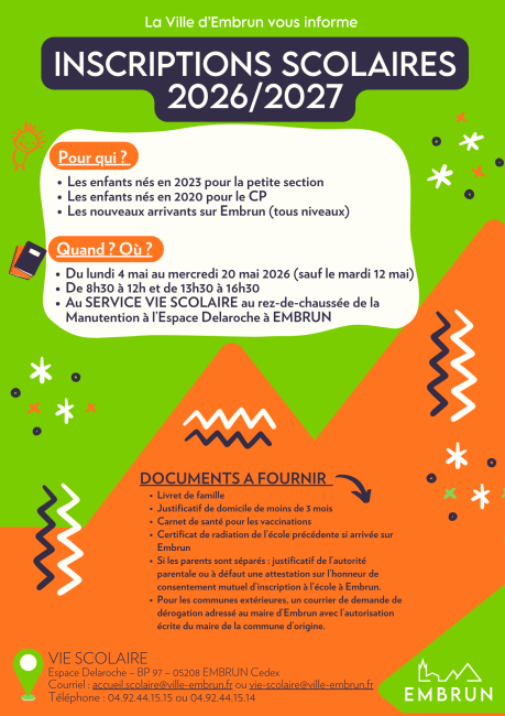Inscriptions scolaires 2026-2027