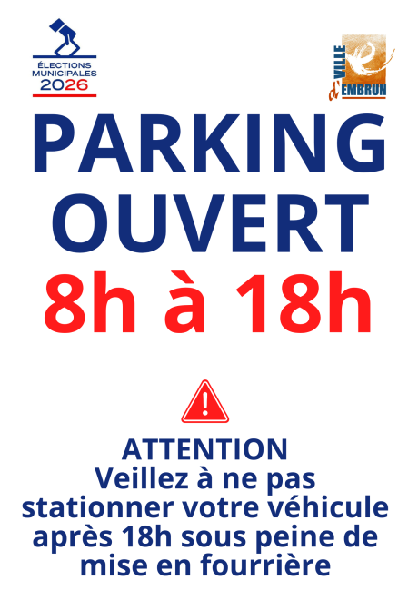 PARKING OUVERT 8h à 18h