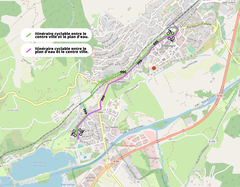 PLAN ITINERAIRE VELO PLAN ITINERAIRE VELO plan d'eau centre ville d'Embrun